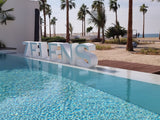 Block lettering for pool side