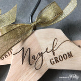 Customised set of 2 adult size engraved wooden hangers -  The Party
